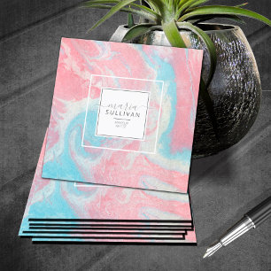 Cartão De Visita Quadrado Fluxo de pintura líquida Abstrato rosa/azul ID797