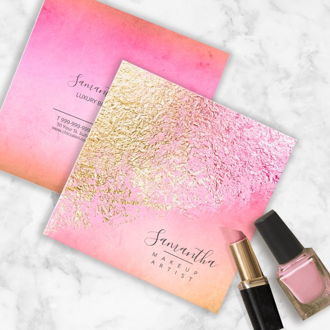 Cartão De Visita Quadrado Foil Abstrato Dourado Peach ID775 (Criador carregado)