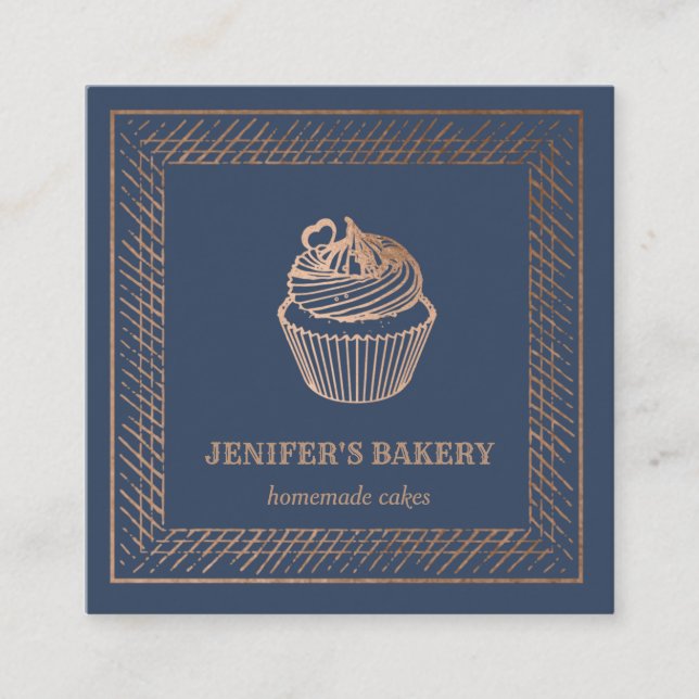 Cartão De Visita Quadrado Folha de cupcake de folha de ouro moderna (Frente)