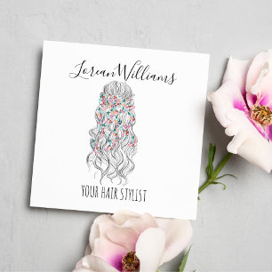 Cartão De Visita Quadrado Folha de Estilhamento do Cabelo ondulado do Pastel