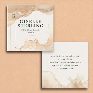 Cartão De Visita Quadrado Folha de Ouro de Beiger Moderno de Luxo