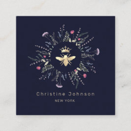 Cartão De Visita Quadrado folha de ouro falsa Moldura de flores silvestres d