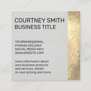 Cartão De Visita Quadrado Folha de Ouro Metálica Triada Branca de Couro