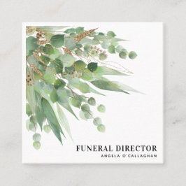 Cartão De Visita Quadrado Folhagem Elegante de Eucalyptus e Dourada Glitter