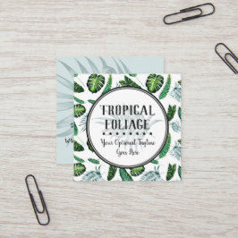 Cartão De Visita Quadrado Folhagem Tropical Folhas de Palma e Aquarela Verde