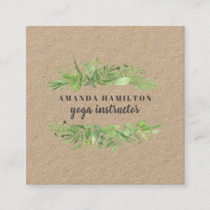 Cartão De Visita Quadrado Folhagem verde de prados selvagens RUSTIC Moderna