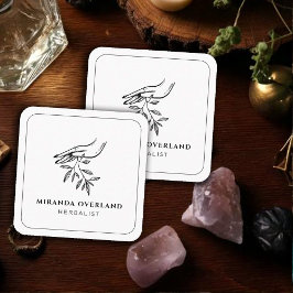 Cartão De Visita Quadrado Folhas Botânicas Herbalistas Únicas