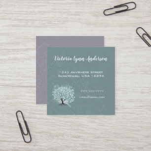 Cartão De Visita Quadrado Folhas de árvore coração em Teal Mint Boho Floral