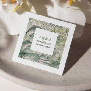 Cartão De Visita Quadrado Folhas de palmeira tropical Ilha COSTEIRA QR CODE