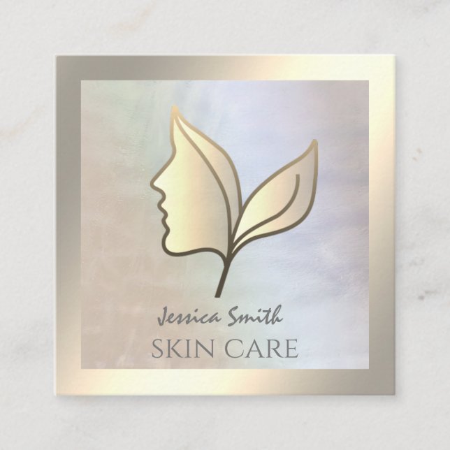 Cartão De Visita Quadrado Folhas de rosto elegantes da garota holográfica ch (Frente)