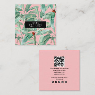 Cartão De Visita Quadrado Folhas Tropicais de Banana de Cor Moderna Cor de Á