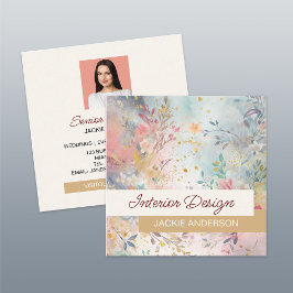 Cartão De Visita Quadrado Foliage Multicolor Watercolor