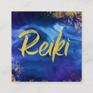 Cartão De Visita Quadrado *~* Foloral Dourado Blue Healer Master Reiki Energ
