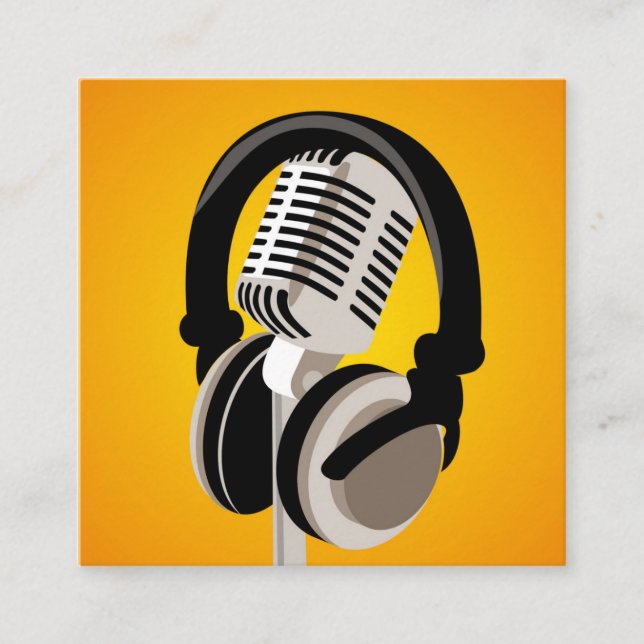 Cartão De Visita Quadrado Fones de ouvido de microfone Podcast Laranja (Frente)