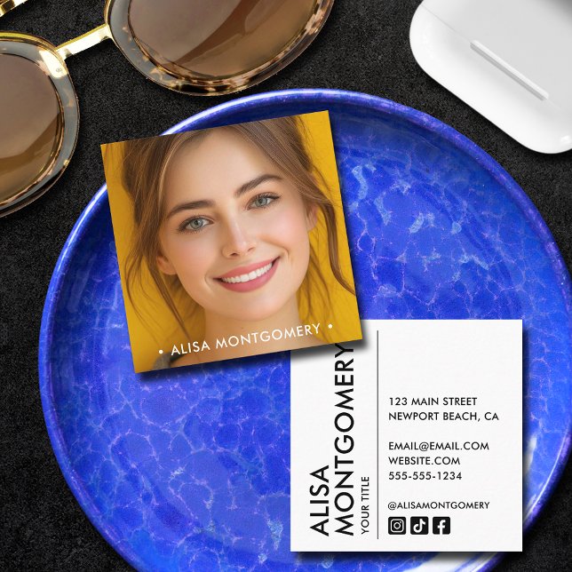 Cartão De Visita Quadrado Foto Chic Simples (Simple Chic Photo 2.5" Square Business Cards)