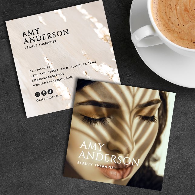 Cartão De Visita Quadrado Foto Clássica Elegante Moderna de Luxo Gold (Criador carregado)