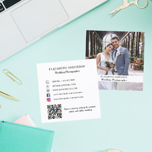 Cartão De Visita Quadrado Foto: código QR preto branco, mídia social