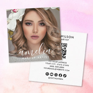 Cartão De Visita Quadrado Foto de Código QR de Letra Feminina 