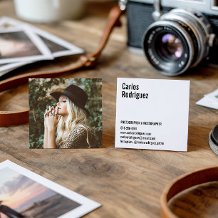 Cartão De Visita Quadrado Foto de fotógrafo moderno, preto e branco simples