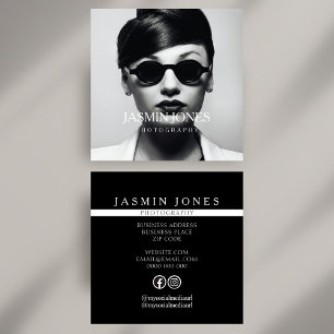 Cartão De Visita Quadrado Foto de mídia social branca e negra
