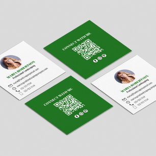 Cartão De Visita Quadrado Foto de Mídia Social de Código QR Verde Moderno