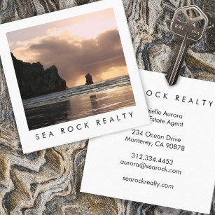 Cartão De Visita Quadrado Foto de Rocks Ocean Beach, agente imobiliário excl