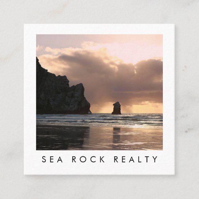Cartão De Visita Quadrado Foto de Rocks Ocean Beach, agente imobiliário excl (Frente)