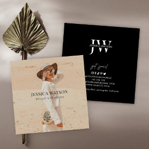 Cartão De Visita Quadrado Foto do Cheio Moderno Minimalista Preto para Fotóg