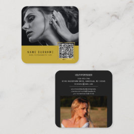 Cartão De Visita Quadrado Foto do código de barras digitalizável amarelo QR