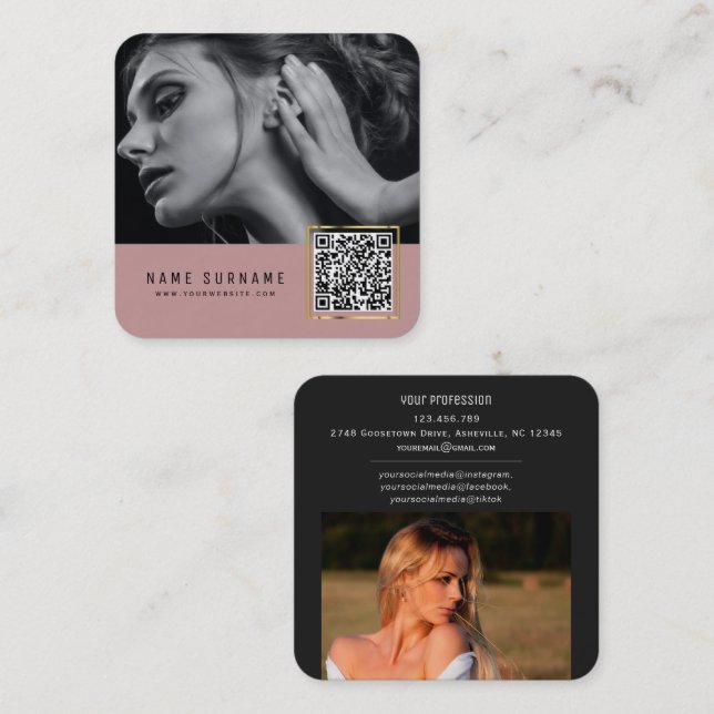 Cartão De Visita Quadrado Foto do código QR do código de barras digitalizáve (Frente/Verso)