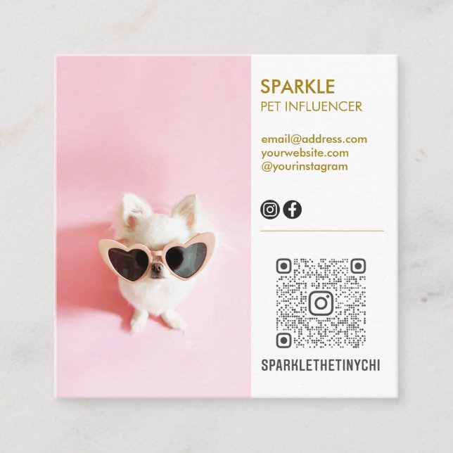 Cartão De Visita Quadrado Foto dupla de mídia social personalizada QR (Frente)