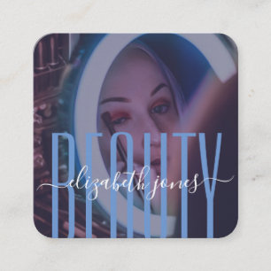 Cartão De Visita Quadrado Foto em azul e branco de assinatura moderna profis