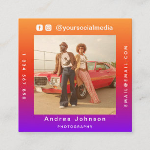 Cartão De Visita Quadrado Foto fotógrafa de mídia social e código QR moderno