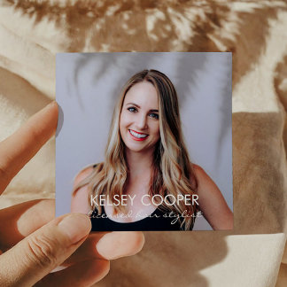 Cartão De Visita Quadrado Foto Imagem Personalizada Rosa Branco Moderno