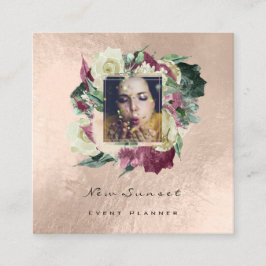 Cartão De Visita Quadrado Foto Makeup Blogg Event Planner Floral Blush Rosa
