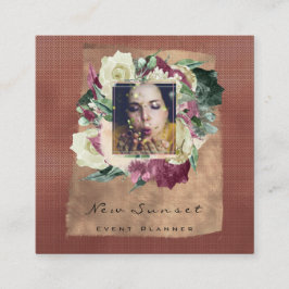 Cartão De Visita Quadrado Foto Makeup Blogg Planejador de Eventos Floral Bur