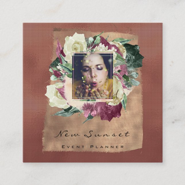 Cartão De Visita Quadrado Foto Makeup Blogg Planejador de Eventos Floral Bur (Frente)