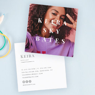 Cartão De Visita Quadrado Foto minimalista da tipografia Na moda moderna