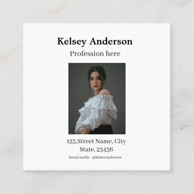 Cartão De Visita Quadrado Foto: moderna profissão, endereço de mídia social  (Frente)
