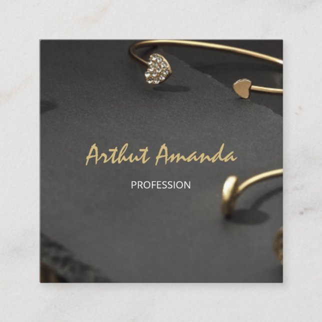 Cartão De Visita Quadrado Foto rosa Dourada Negra Negra,  e luxuosa (Frente)