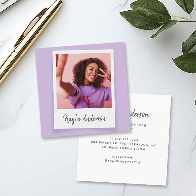 Cartão De Visita Quadrado Foto simples de script de tendência Legal moderna (Criador carregado)