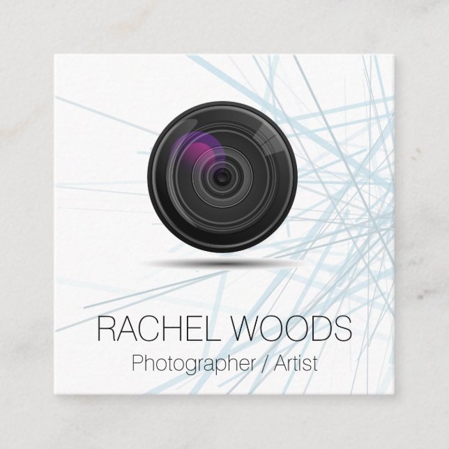 Cartão De Visita Quadrado Fotografia | Artista | Designer | Lente de câmara (Frente)