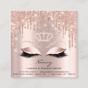 Cartão De Visita Quadrado Fotografia Artista Eyelashes Rosa Dourado