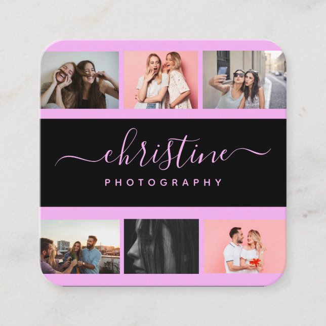 Cartão De Visita Quadrado Fotografia Colagem e Caligrafia Monograma  (Frente)