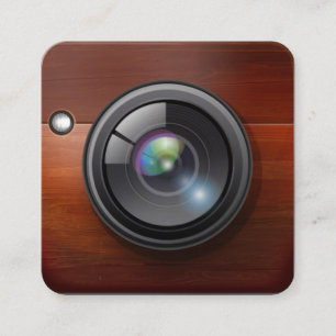 Cartão De Visita Quadrado Fotografia da Câmera Design de Madeira