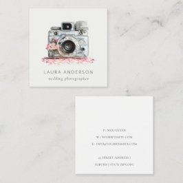 Cartão De Visita Quadrado Fotografia da câmera floral cor-de-rosa Elegante