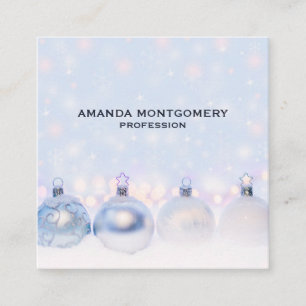 Cartão De Visita Quadrado Fotografia de bolas de Natal mágicas em metal