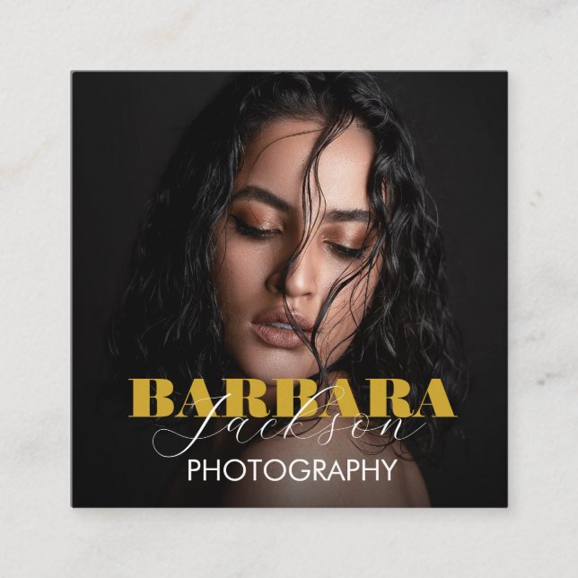 Cartão De Visita Quadrado Fotografia de Script Profissional Moderno Elegante (Frente)
