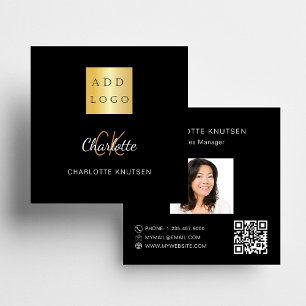 Cartão De Visita Quadrado Fotografia do monograma preto-e-ouro logótipo Qr