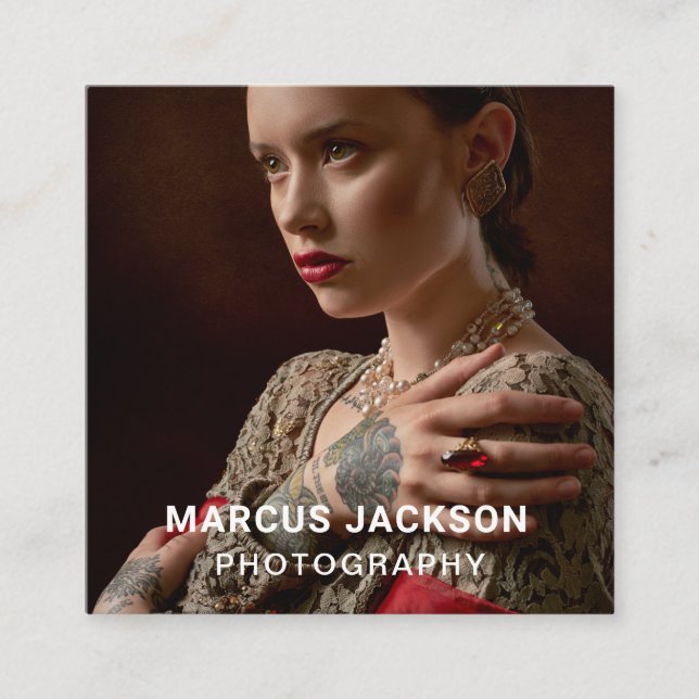 Cartão De Visita Quadrado Fotografia do Retrato Elegante (Frente)